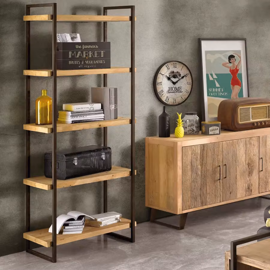 Madia credenza industrial Mobili 2G in legno massello di abete e ontano, 3 ante, L: 152 cm, P: 50 cm, H: 81 cm – 1