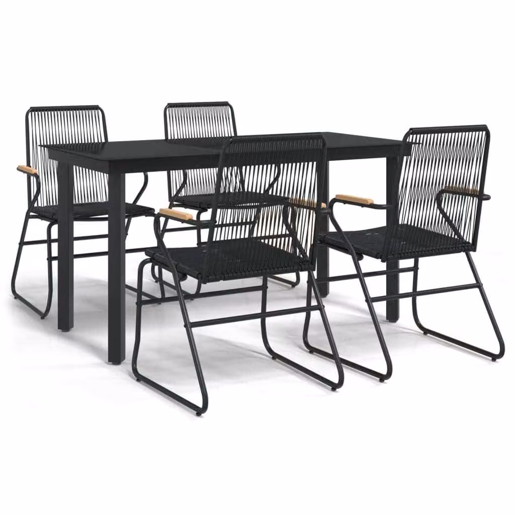 Set da Pranzo da Giardino 5 pz Nero in Rattan PVC
