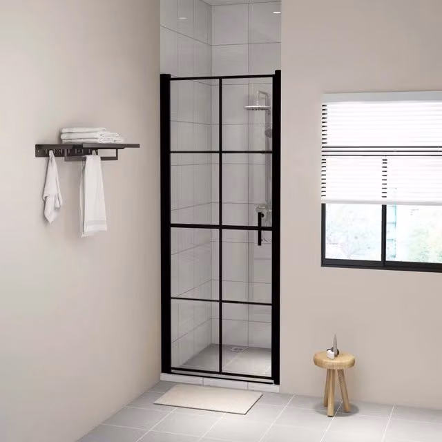 Porta per Doccia in Vetro Temperato 91x195 cm Nera 148891