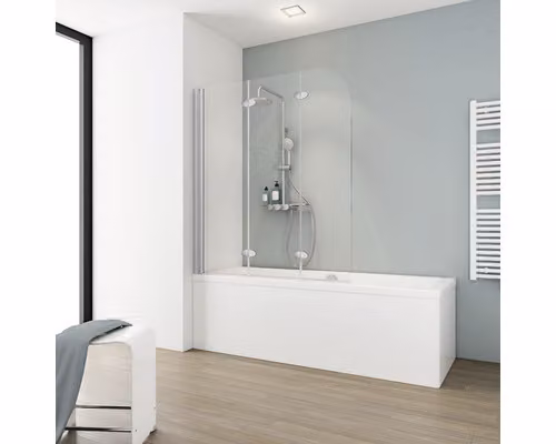 SCHULTE, rivestimento per vasca da bagno, 3 pezzi, Comfort ExpressPlus, 125 x 140 cm, vetro trasparente, profilo color alluminio, codice prodotto: EP3354 01 50 140