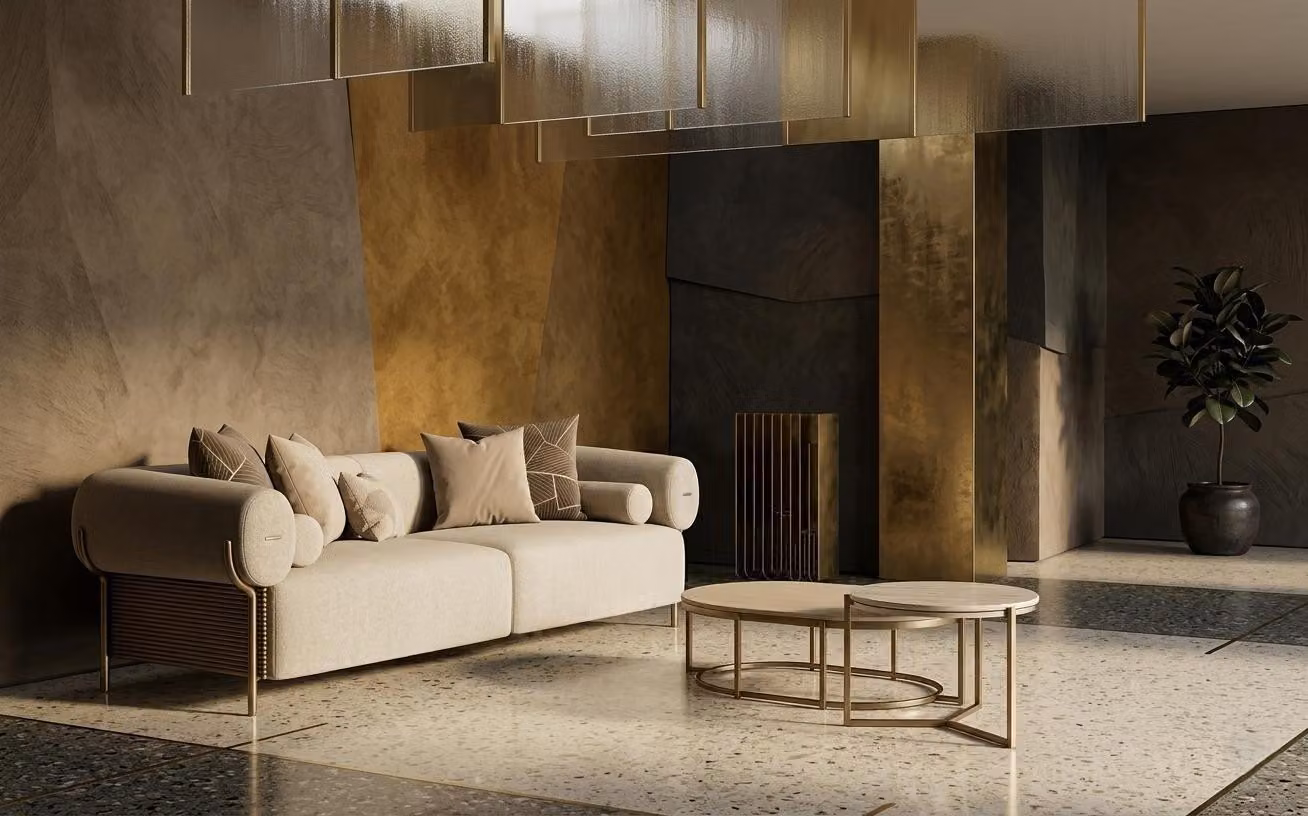 Set elegante per soggiorno: divano, tavolino e tavolino ausiliario