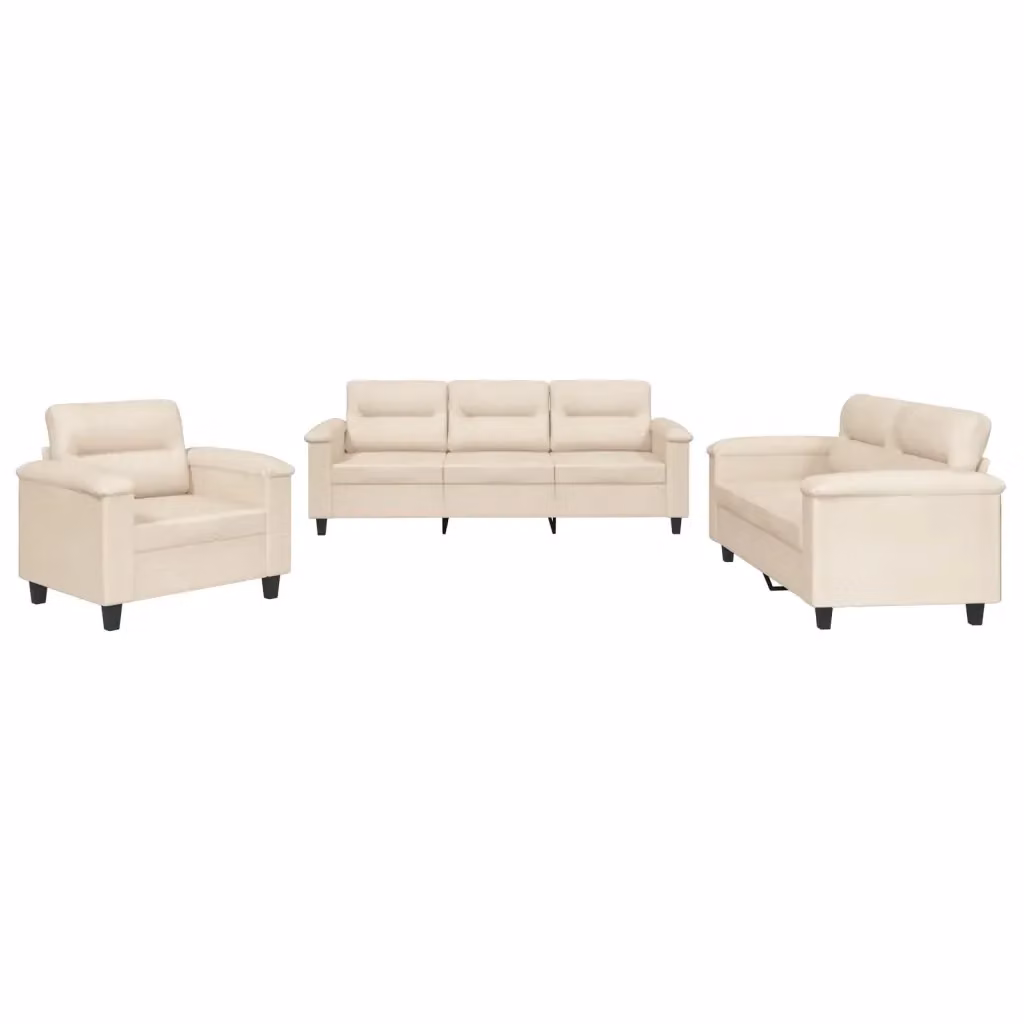 Set di divani 3 pezzi vidaXL in microfibra beige con cuscini per soggiorno moderno – 2