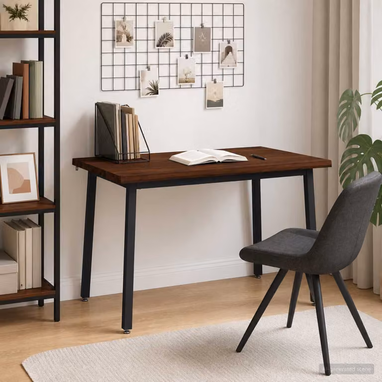 Tavolo da pranzo moderno vidaXL in legno di acacia massello con bordo naturale, L/P/H: 120 x 70 x 75 cm, Marrone scuro e Nero