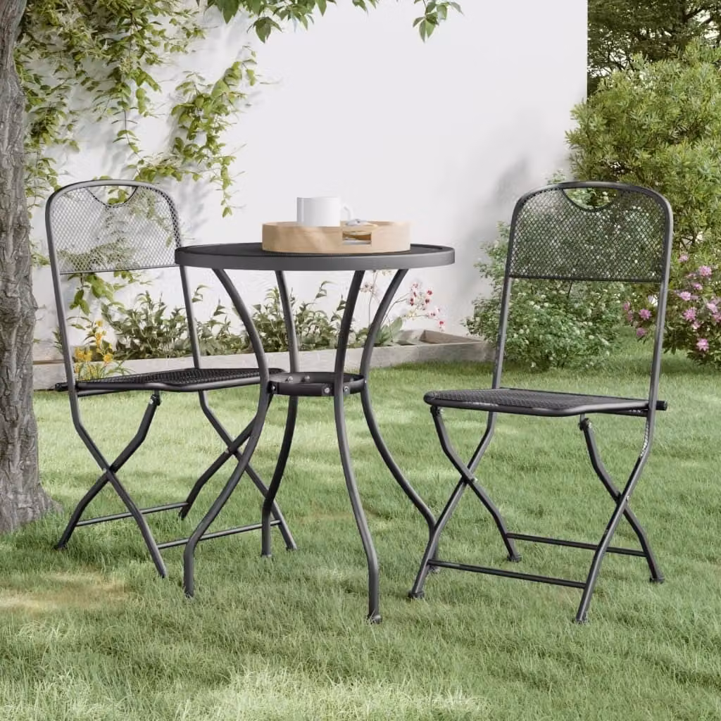 Maison Exclusive - Set da giardino da 3 pezzi, tavolo e sedie, con struttura in metallo a griglia, colore antracite