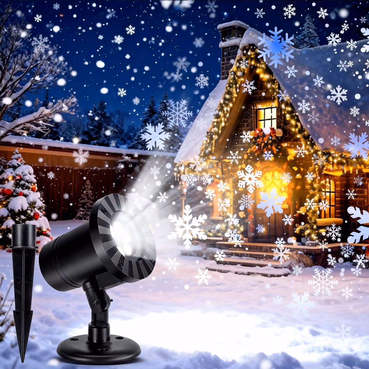 Proiettore a LED a forma di fiocco di neve, impermeabile, con 6 LED, portata 3-10 metri