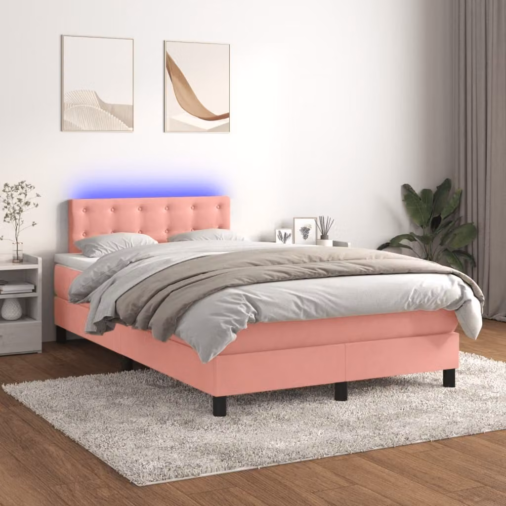 Maison Exclusive - Letto a Molle con Materasso e LED Rosa 120x200 cm in Velluto