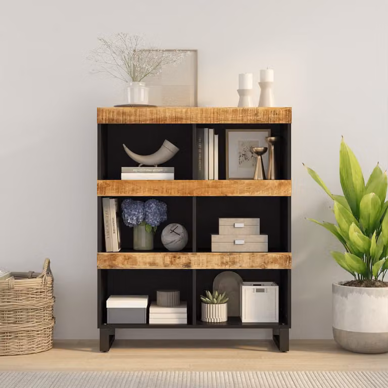 Credenza in legno di mango e metallo stile industriale vidaXL, marrone, L: 85 cm, P: 33 cm, H: 107 cm