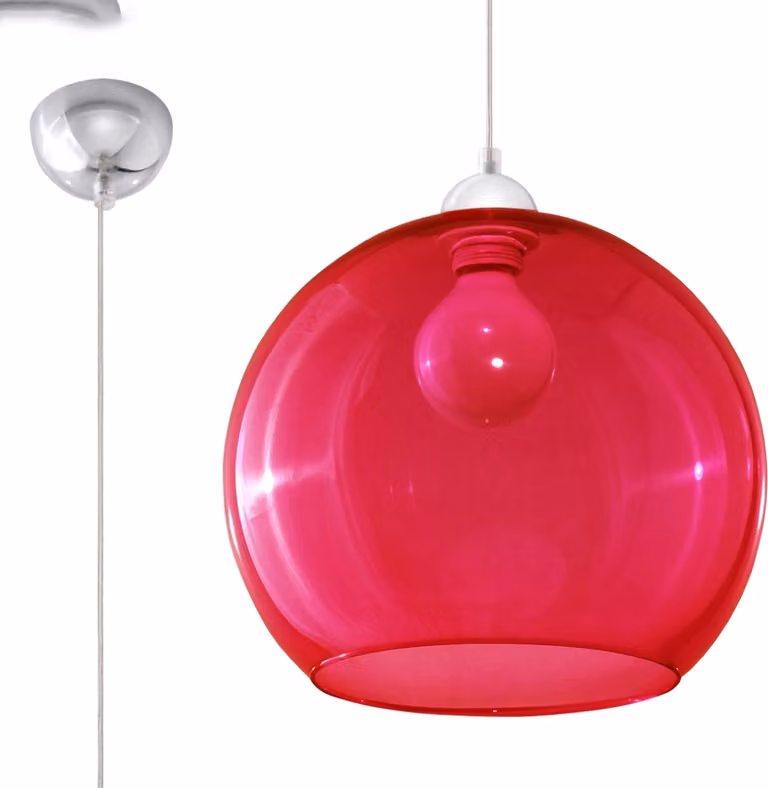 Lampada a sospensione ROTUND cromata-rossa 1xE27x60W vetro, dimensioni: 80x30x30 cm, IP20 Pure Lume