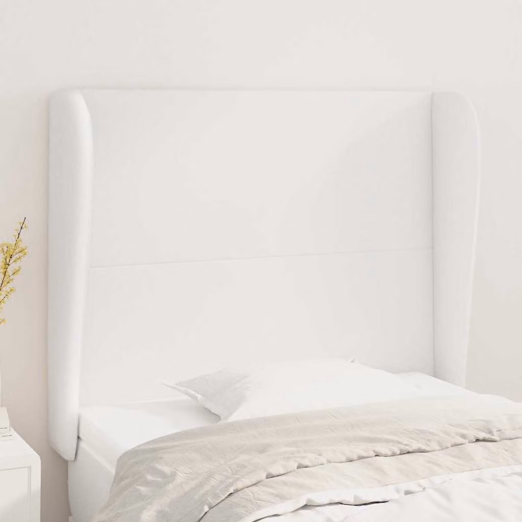 Testiera per letto con design ad orecchio vidaXL in similpelle bianca, L: 83 cm, P: 23 cm, H: 118-128 cm