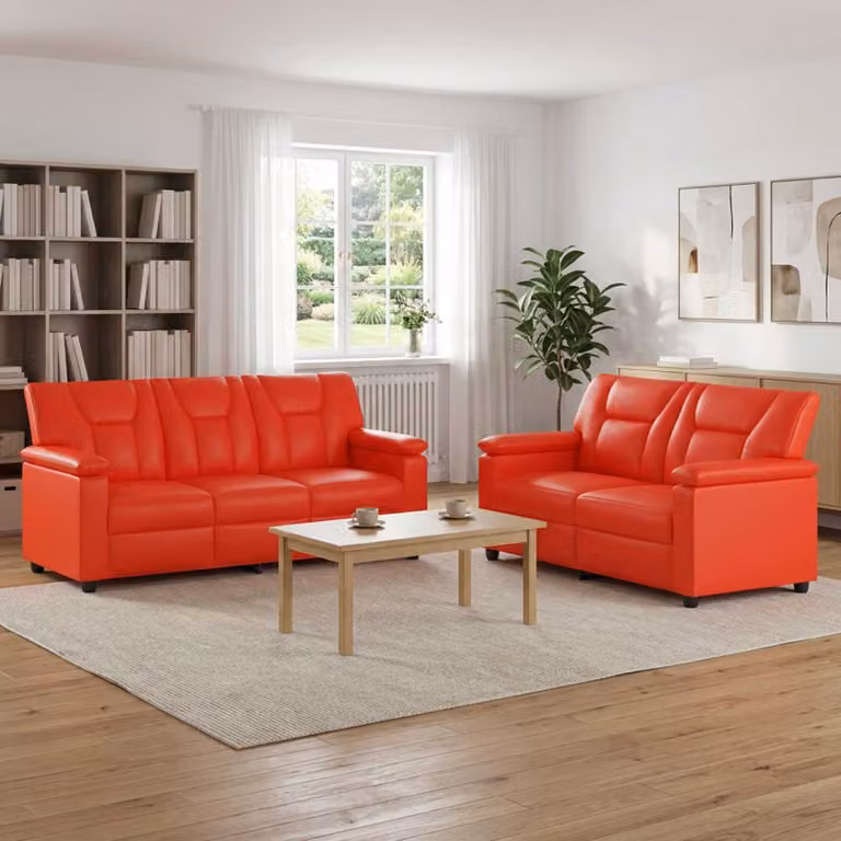 Set di 2 divani moderni vidaXL in similpelle rossa e nera con struttura in metallo e coperture rimovibili