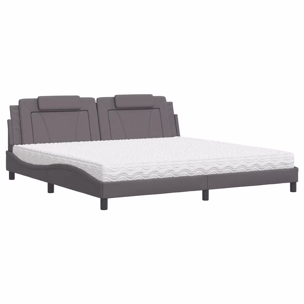 Letto Viana con Materasso Grigio 200x200 cm in Pelle finta
