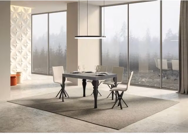 Tavolo allungabile moderno ITAMOBY Paxon Premium con telaio in metallo antracite e piano in laminato effetto cemento, L: 140-400 cm, P: 90 cm
