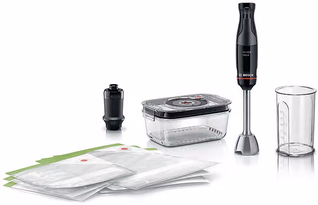 Frullatore ad immersione Bosch MSM4B6V2 nero con potenza di 1000 W e componenti in acciaio inossidabile, ceramica e plastica lavabili in lavastoviglie