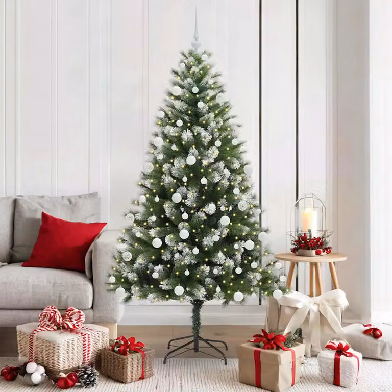 Albero di Natale artificiale vidaXL con rami snodati imbiancati, LED bianco caldo, verde e bianco