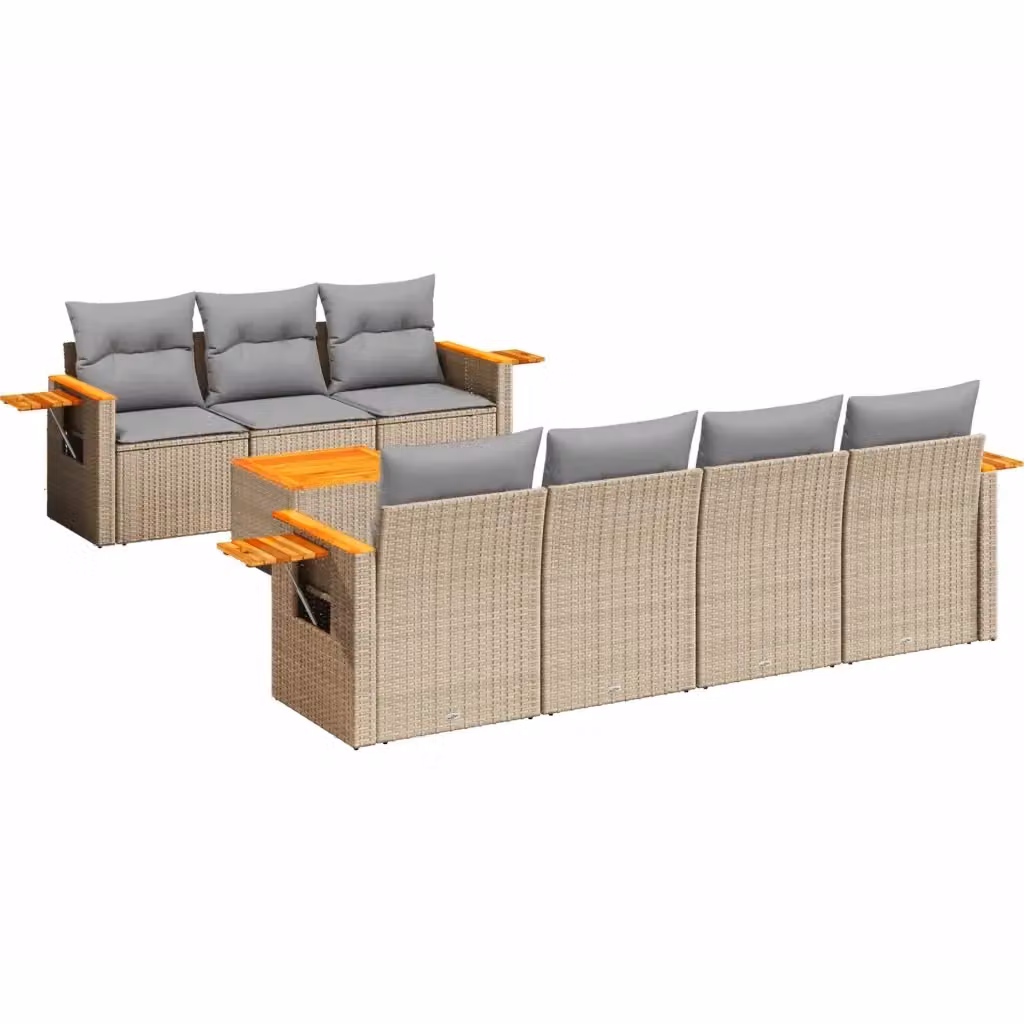 vidaXL Set Divano da Giardino 8 pz in Polyrattan con Cuscini Beige e Tavolino da Caffè – 2