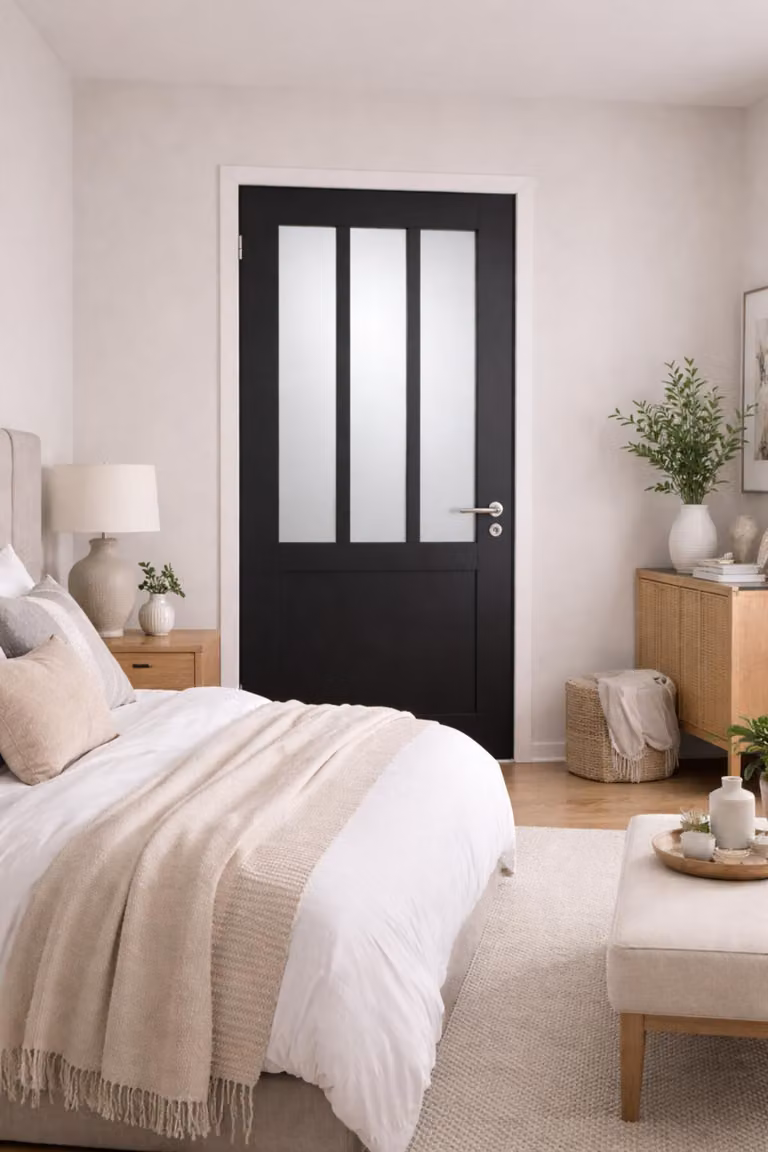 Bloc porta officina nero vetro depoli H204 x L73 cm lato quadro P.destra, maniglia Pomerol GD MENUISERIES