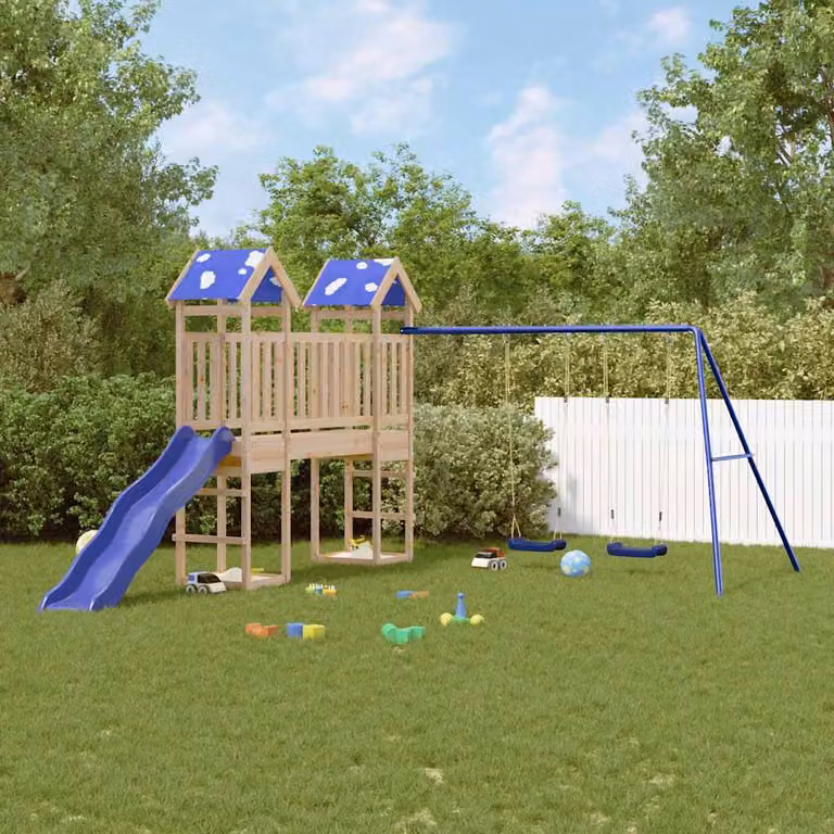 vidaXL Set da Gioco da Esterno in Legno Massello di Pino con Scivolo, Altalena, Sabbiera e Tenda Multicolore