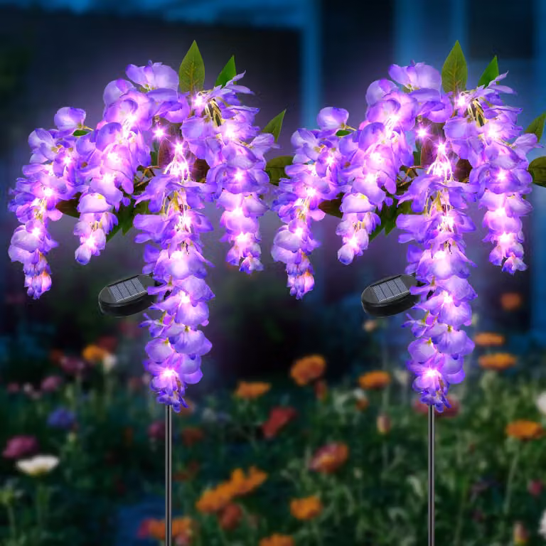 Lampade solari con effetto pioggia blu, luci LED viola, confezione da 2, impermeabili