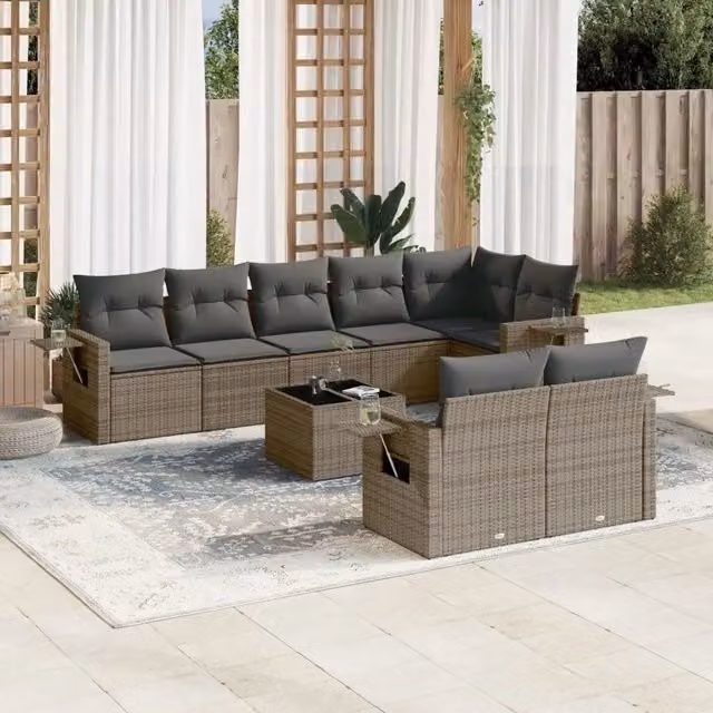 Set Divano da Giardino 9 pz con Cuscini Grigio in Polyrattan 3252767
