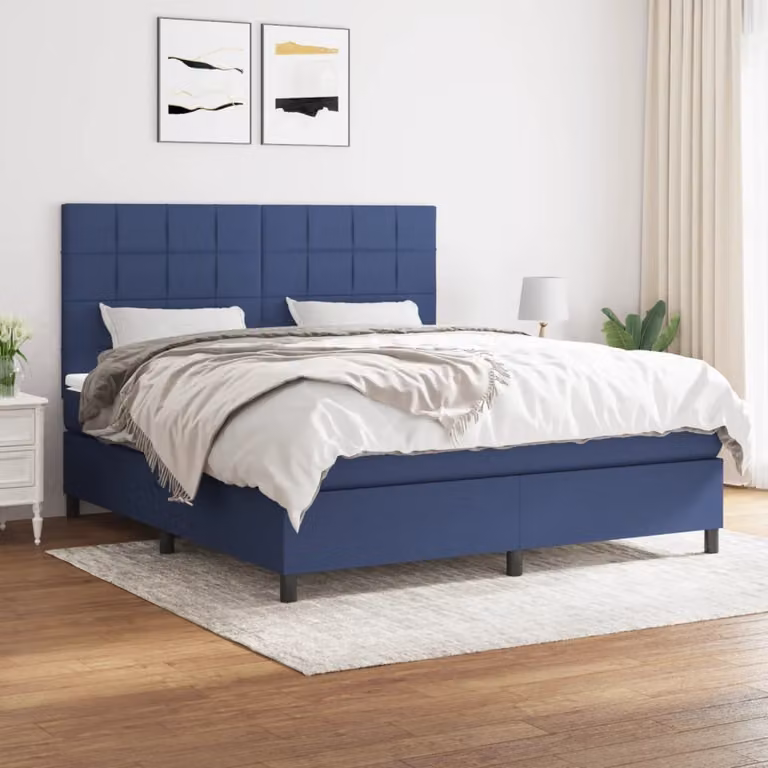 The Living Store Letto a molle con materasso blu 180x200 cm in tessuto