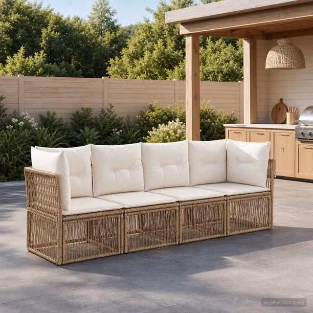 Set Divano da Giardino 4 pz Beige polyrattan 3434130