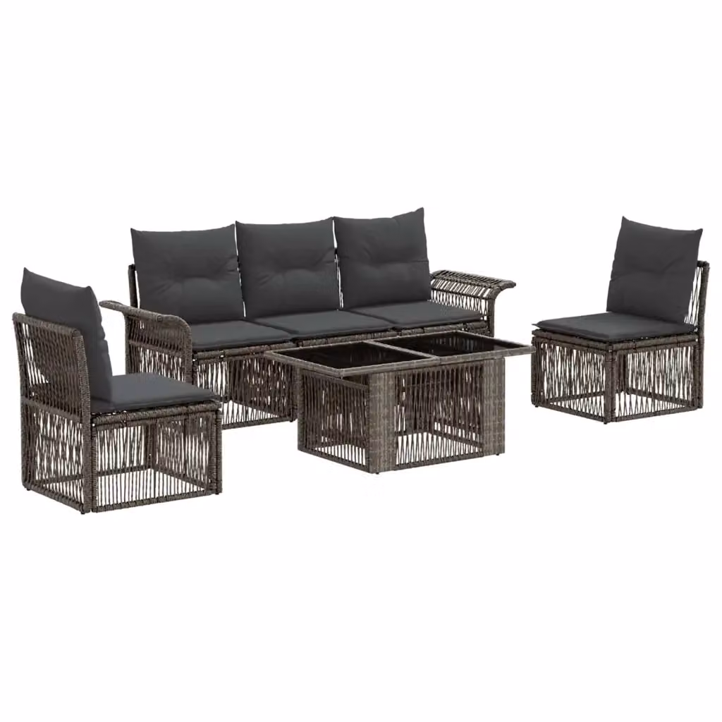 Set Divano da Giardino 6 Pezzi vidaXL in Polyrattan Grigio e Antracite con Cuscini e Tavolino da Esterno – 2