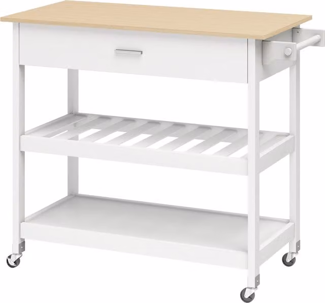 Carrello da cucina HOMCOM bianco con cassetto, 2 ripiani aperti e porta-asciugamani, L: 108,8 cm, P: 51 cm, H: 92,5 cm