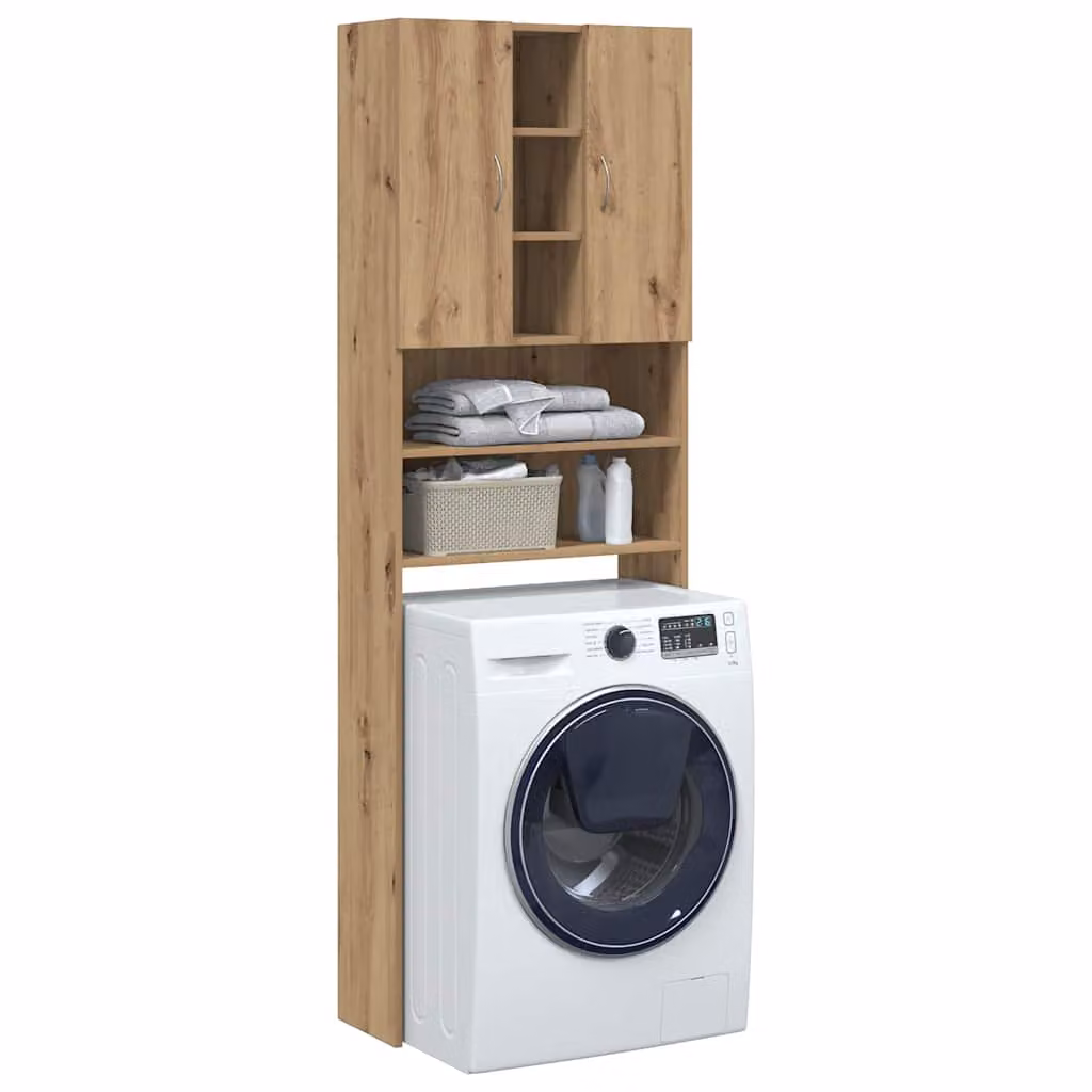 Mobile per lavatrice vidaXL in legno color rovere con ripiani e ante, L: 64 cm, P: 25,5 cm, H: 190 cm – 1
