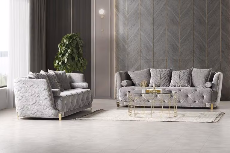 Grau Wohnzimmer 2x 3-Sitzer Sofas Luxuriöse Polster Couchen Sitzmöbel Moderne