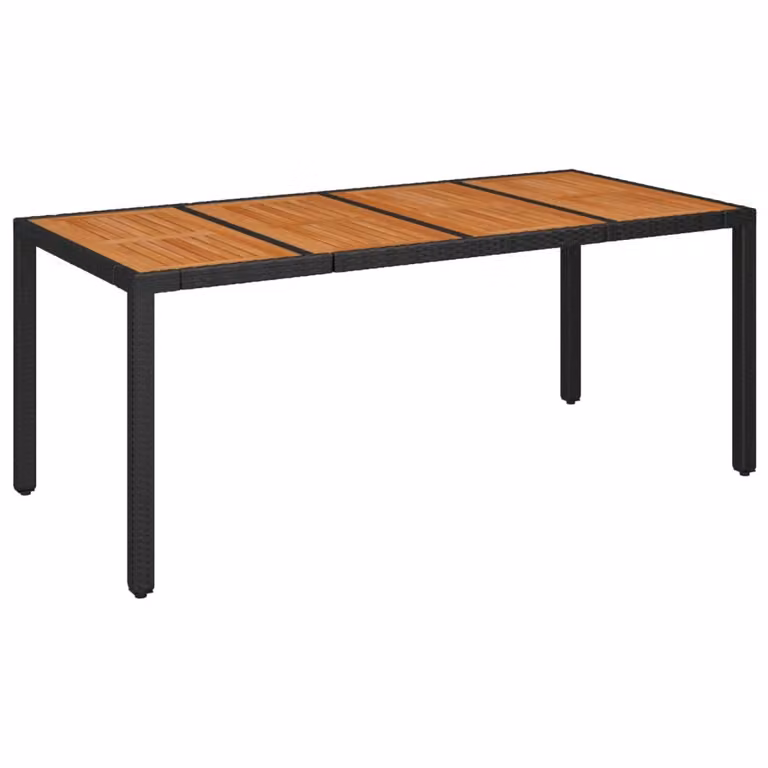 Tavolo da Giardino Piano in Legno Nero 190x90x75 cm Polyrattan