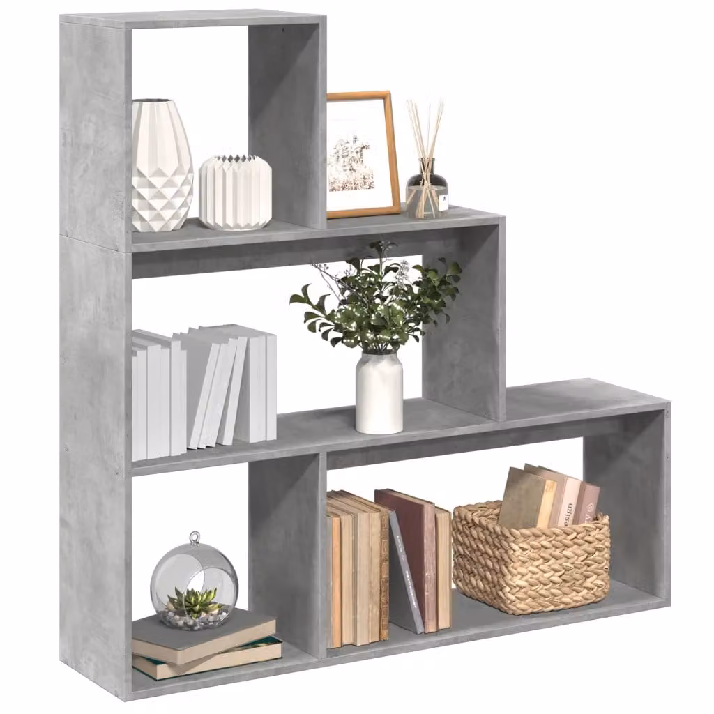 Libreria Divisorio vidaXL a 3 Piani Moderna Grigio Cemento in MDF L 123 x P 29 x H 123 cm