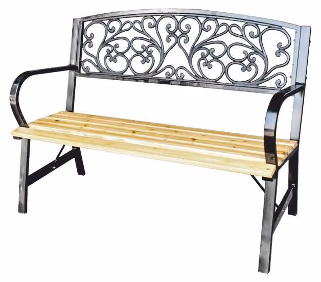 Panchina da esterno FERONA 120 cm legno e acciaio nero stile classico