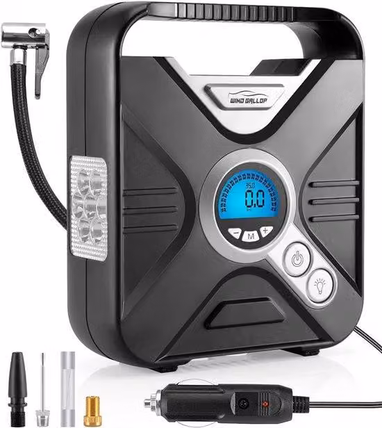 Compressore d'aria portatile - Gonfiatore per pneumatici da 12 V - Con luce a LED - Argento