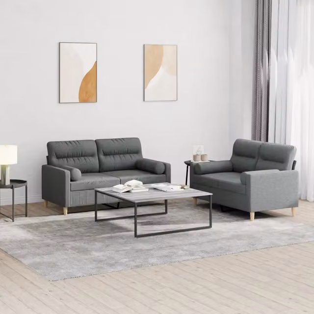 vidaXL Set di Divani 2 pz con Funzione Letto e Cuscini Grigio Scuro in Tessuto Moderno – 1