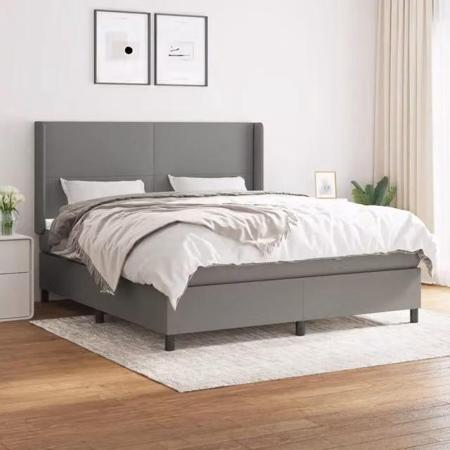 Letto Ibrido vidaXL con Giroletto a Molle e Materasso Grigio e Bianco L/P/H: 180 x 200 x 128 cm
