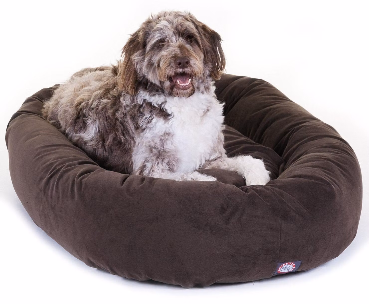 Letto per cani Majestic Pet a forma di bagel, 132,08 cm, color marrone cioccolato, in ecopelle