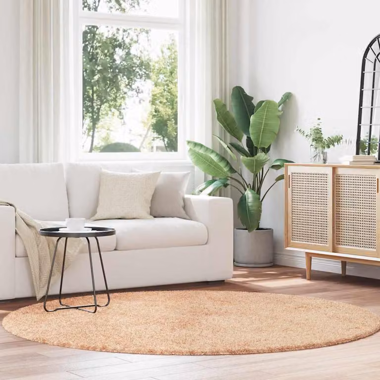 Tappeto Shaggy a Pelo Lungo vidaXL NAVARRA Beige, Rotondo, Poliestere, L/P: 200 x 200 cm