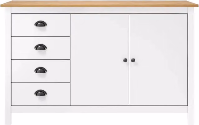 Credenza Hill Bianca 130x40x80 cm in Legno Massello di Pino 288934