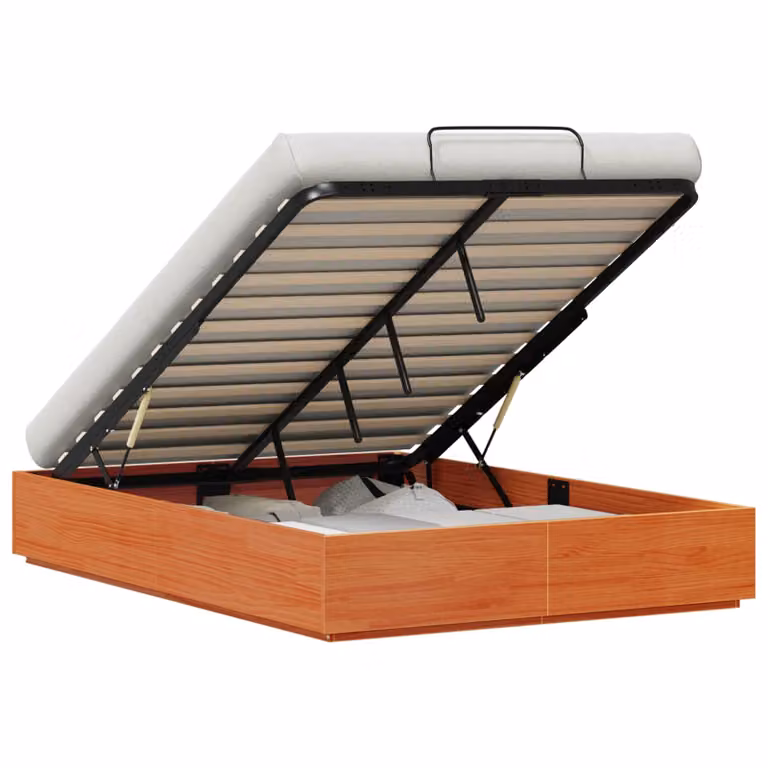 vidaXL Letto Ottomano con Contenitore in Legno di Pino Marrone Cerato L: 200 cm, P: 140 cm, H: 29 cm