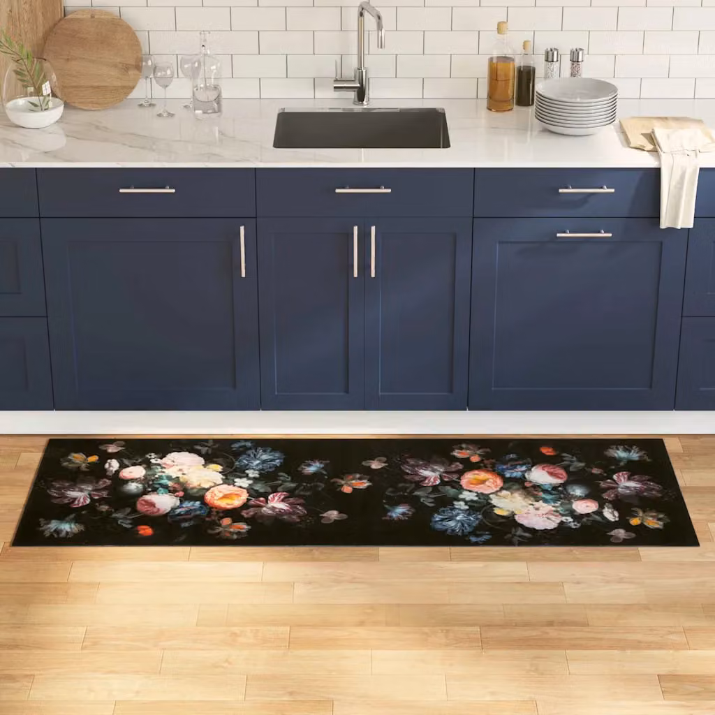 Tappeto da cucina vidaXL nero moderno in velluto lavabile e antiscivolo L: 180 cm, P: 60 cm