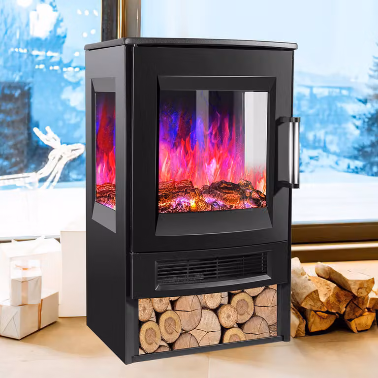 Jayseuw caminetto elettrico 900W/1800W caminetto elettrico a 8 fiamme a colori in piedi con telecomando