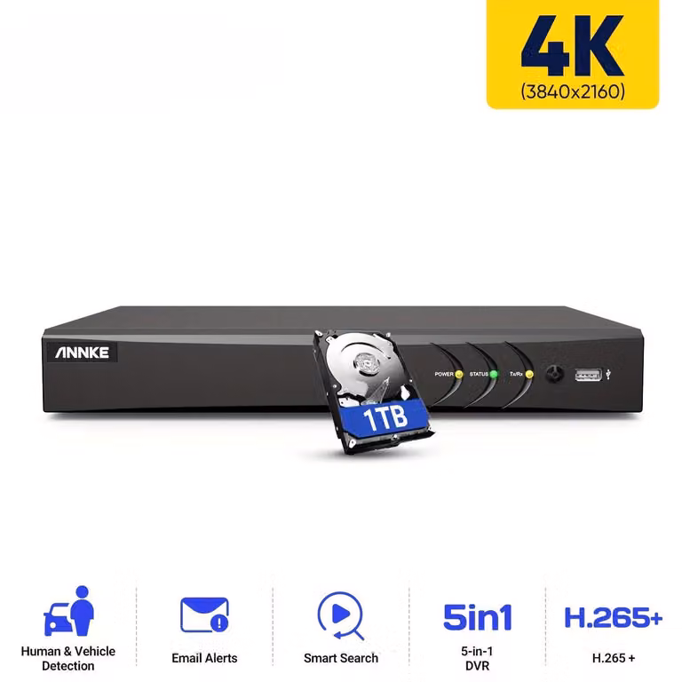 Sistema di sicurezza 4K - Registrazione video - Telecamera di sorveglianza - Registratore DVR - Sistema di telecamere ibrido - 8 canali