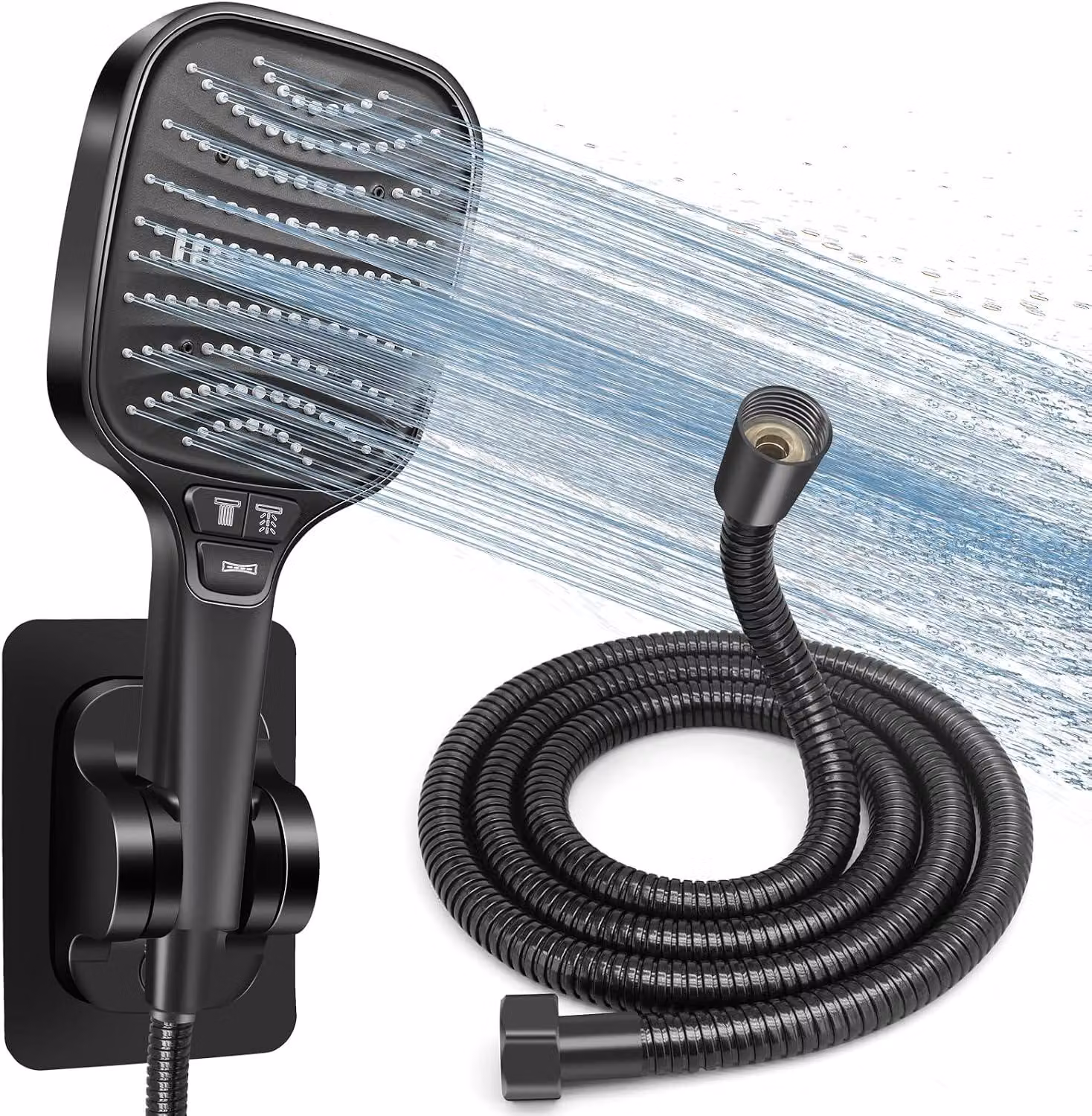 Set doccia con tubo flessibile da 1-5 metri e supporto - Soffione doccia a pioggia ad alta pressione (120 mm) - 8 getti - Soffione doccia a risparmio idrico - Universale per vasche da bagno