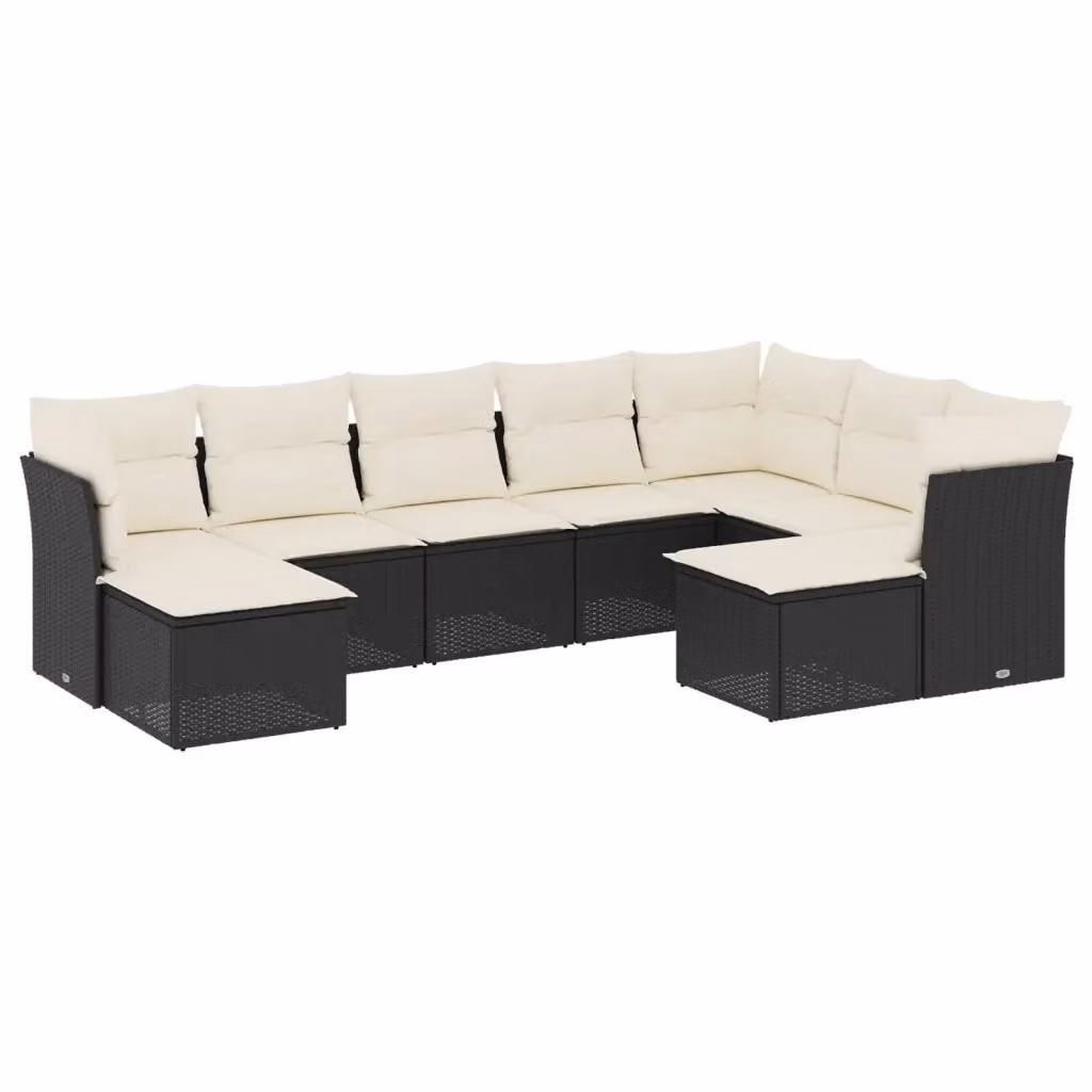 Set di divani da giardino vidaXL 9 pezzi a forma di U con cuscini bianchi e struttura in rattan e metallo nero – 2