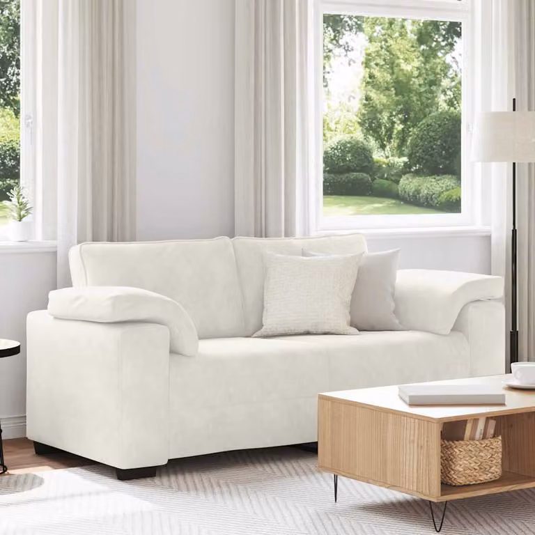Divanetto vidaXL in velluto beige e bianco con cuscini, stile moderno, L: 180 cm, P: 77 cm, H: 82 cm