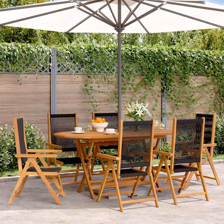 Set di 6 sedie pieghevoli reclinabili vidaXL in legno di acacia nero per giardino e balcone
