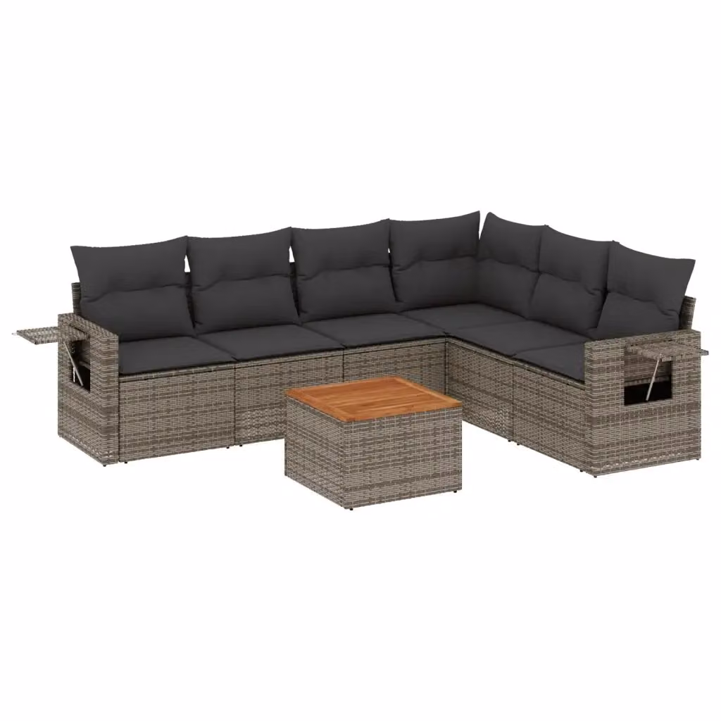 Set di divani da giardino vidaXL a forma di L composto da 7 pezzi con cuscini grigi in polyrattan e legno di acacia – 2
