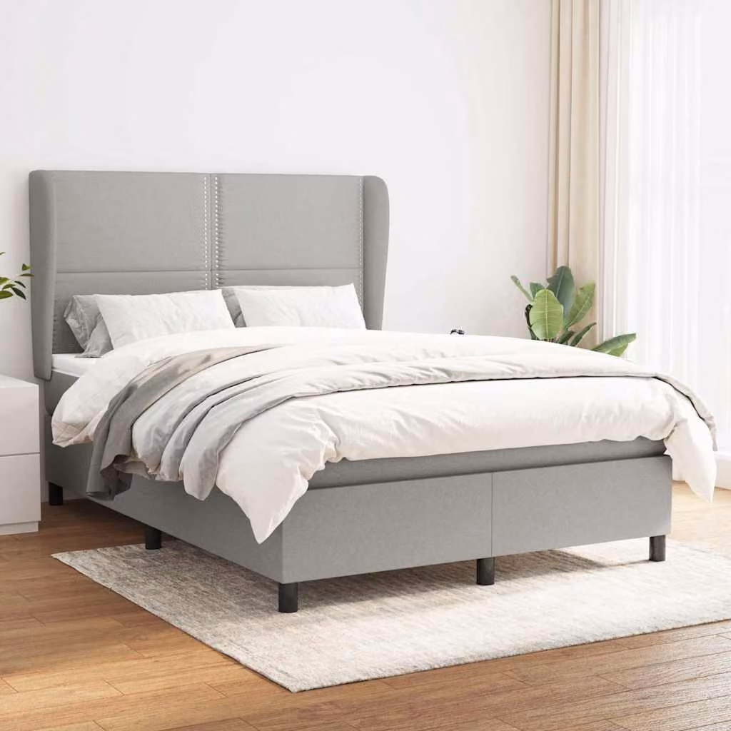 Giroletto a Molle con Materasso vidaXL in Tessuto Grigio e Bianco L/P/H: 200 x 140 x 128 cm