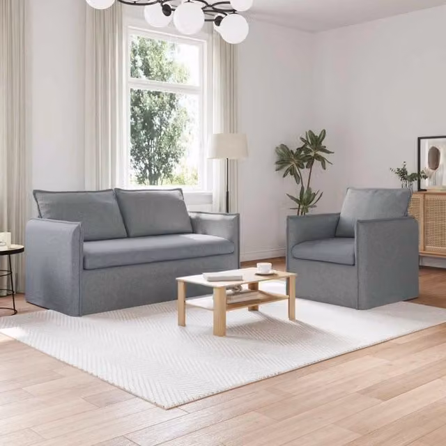 Set di 2 divani moderni vidaXL in tessuto grigio con struttura in metallo e coperture rimovibili