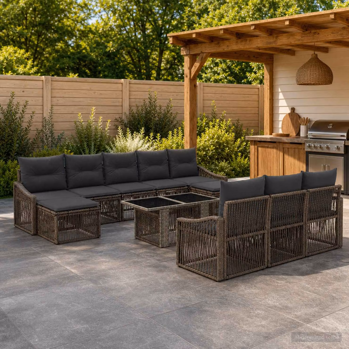 Set Divano da Giardino vidaXL 11 pz in Polyrattan Grigio e Antracite con Cuscini e Tavolino